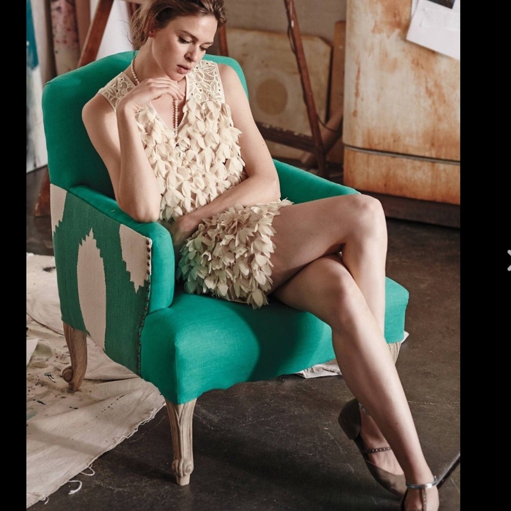 🆕 Anthropologie Petal Pop Beige Chiffon Dress 4